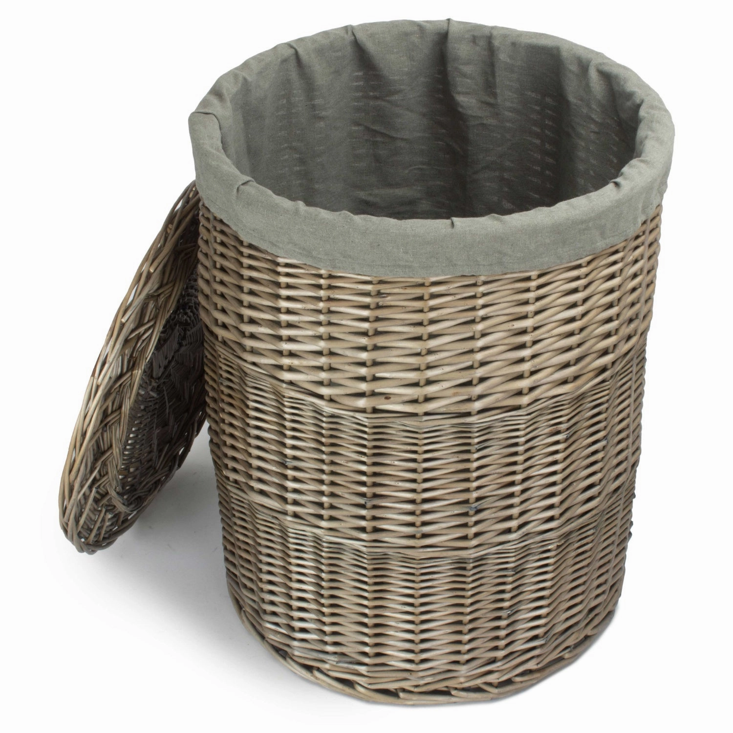 Antique Wash Willow Large Round Linen Basket with Grey Sage Lining