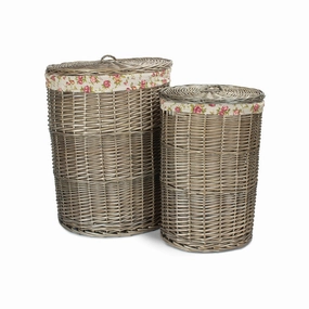 Antique Wash Willow Round Linen Laundry Basket with Garden Rose Lining Set 2 laundry organizer,dirty clothes basket,plastic laundry basket