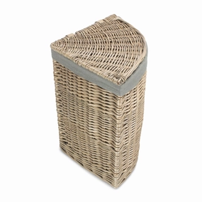 Antique Wash Willow Small Corner Linen Basket with Grey Sage Lining laundry organizer,dirty clothes basket,plastic laundry basket
