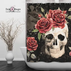 Antiqued Red Rose Skull Shower Curtains and Optional Bath Mats Lighting,Lamps Fixtures