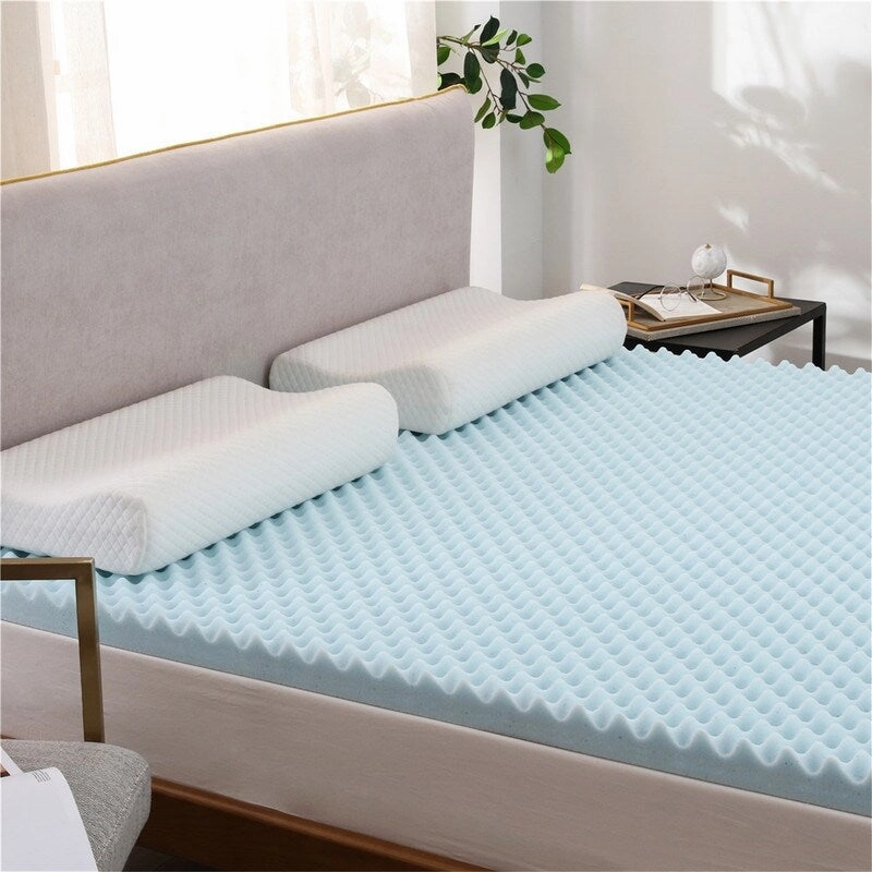 AOOLIVE Egg Crate 3" Gel Memory Foam Mattress Topper - Blue