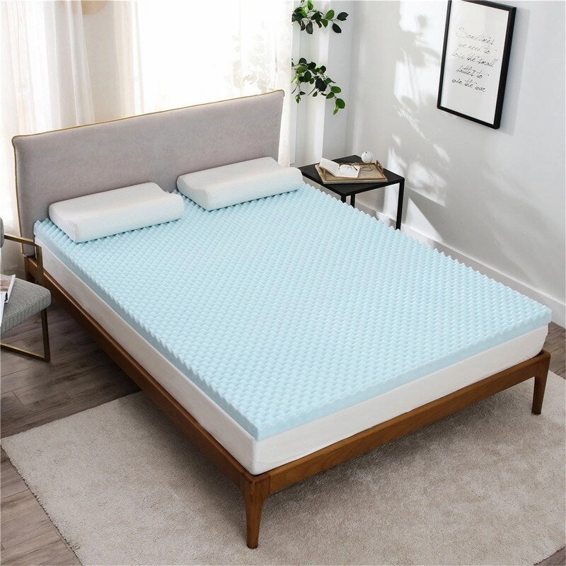 AOOLIVE Egg Crate 3" Gel Memory Foam Mattress Topper - Blue