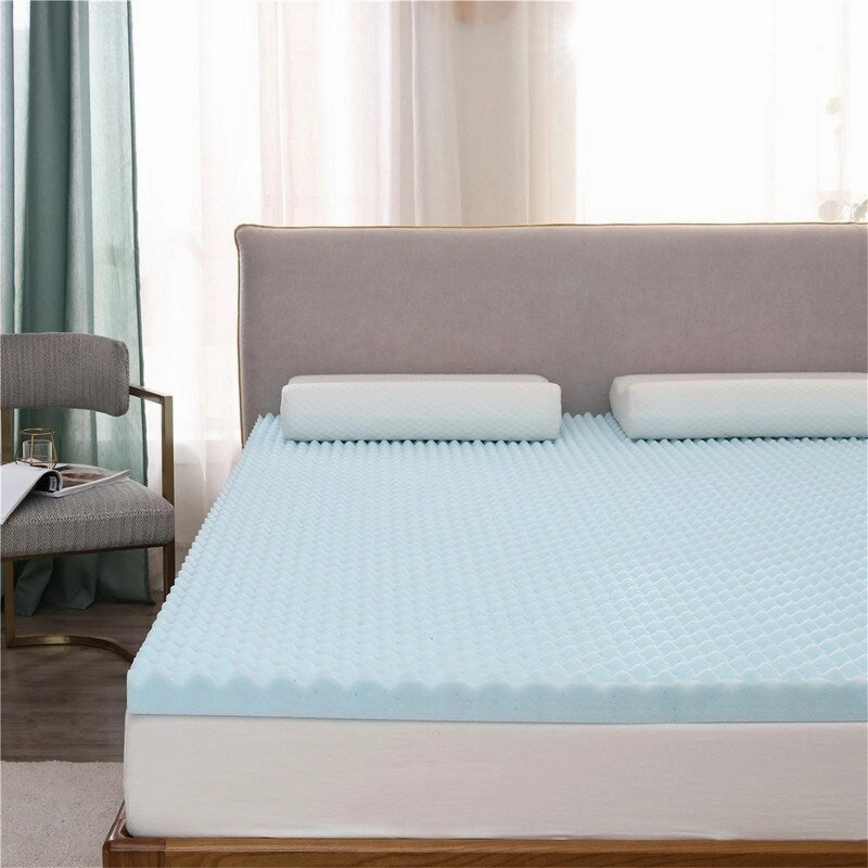 AOOLIVE Egg Crate 3" Gel Memory Foam Mattress Topper - Blue