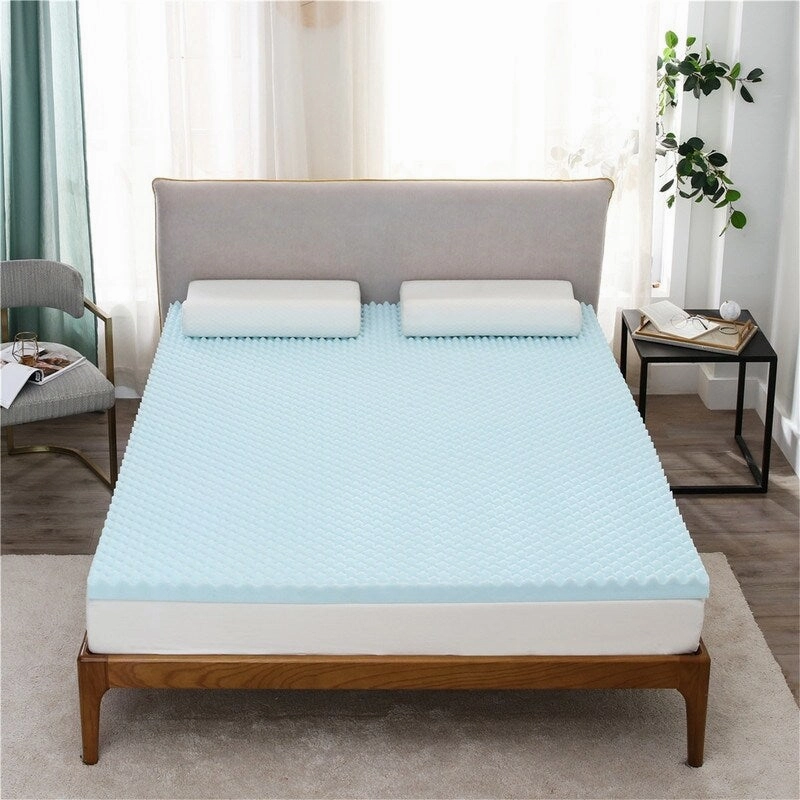 AOOLIVE Egg Crate 3" Gel Memory Foam Mattress Topper - Blue