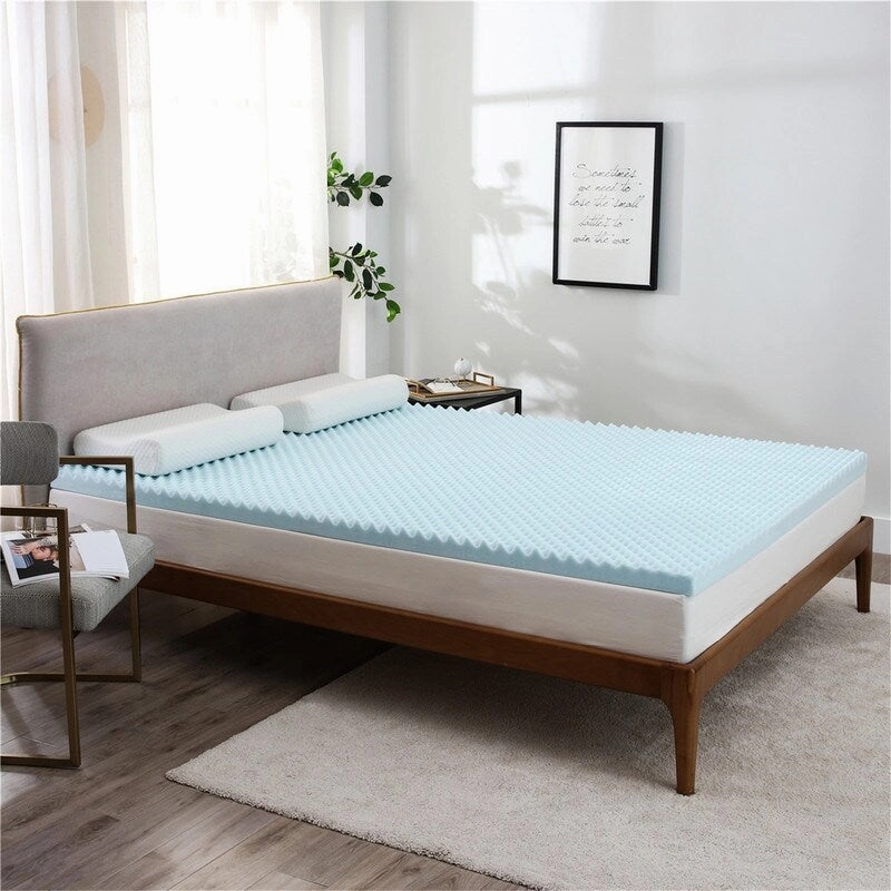 AOOLIVE Egg Crate 3" Gel Memory Foam Mattress Topper - Blue mattress pads,mattress topper,bed protection