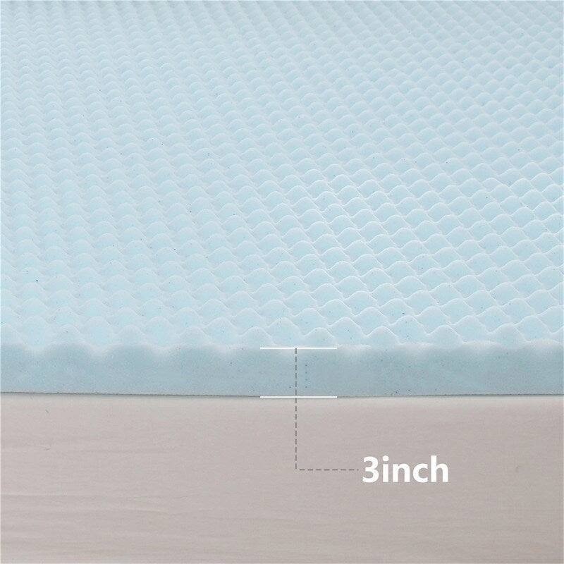 AOOLIVE Egg Crate 3" Gel Memory Foam Mattress Topper - Blue
