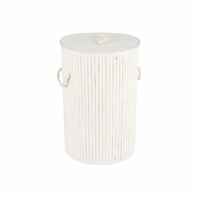 Aqua Bamboo Foldable Laundry Linen Bin Basket Round White 15694 fabric hamper,portable laundry bin,laundry storage