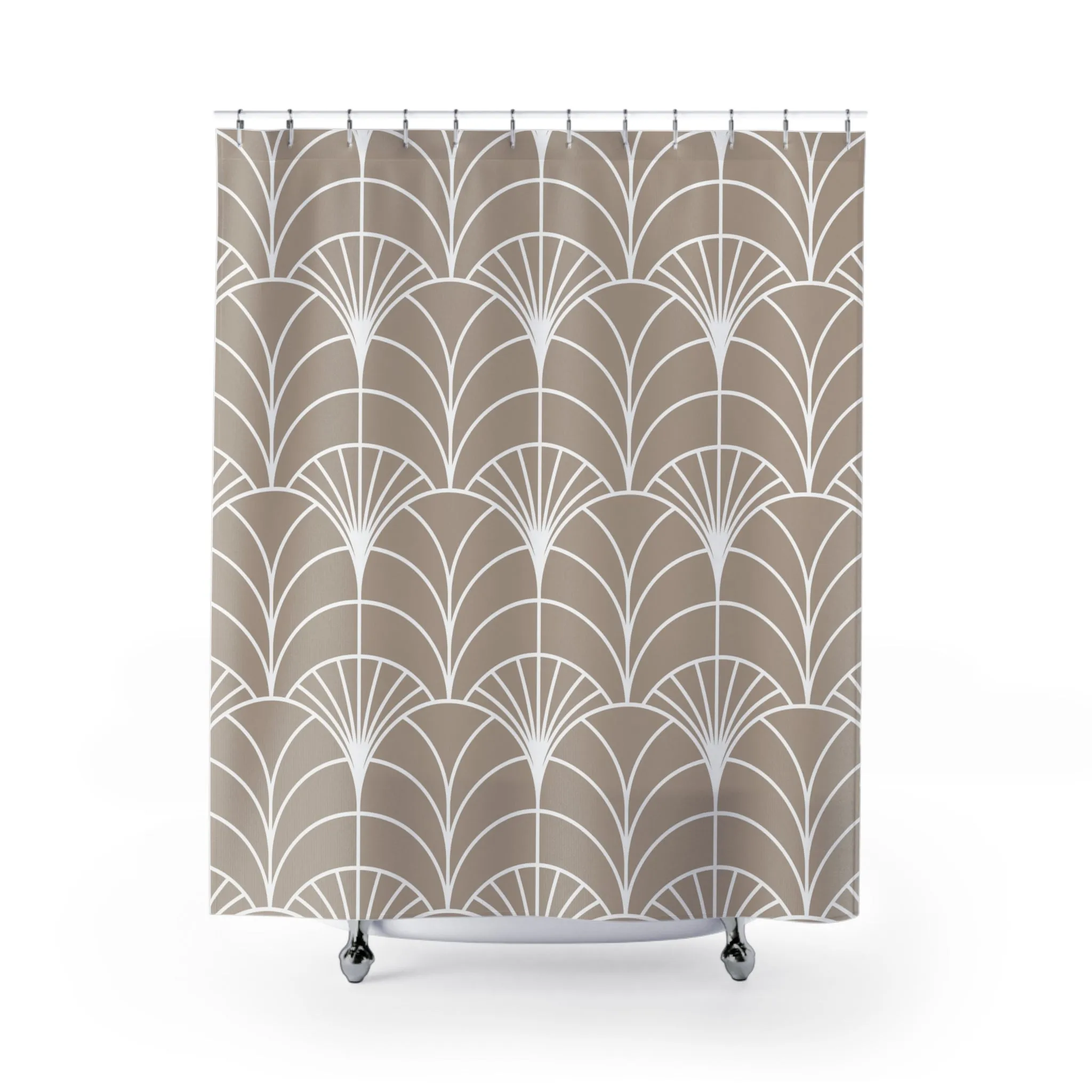 Art Deco Fabric Shower Curtain | Beige White Retro Bath Curtain Lighting,Home Lighting