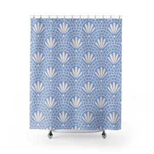 Art Deco Fabric Shower Curtain | Pale Blue White Retro Bath Curtain Lighting,Home Lighting