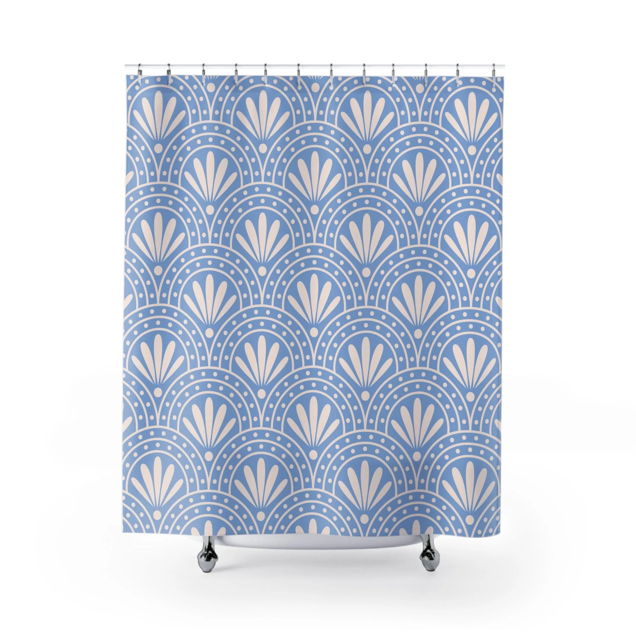 Art Deco Fabric Shower Curtain | Pale Blue White Retro Bath Curtain Lighting,Home Lighting