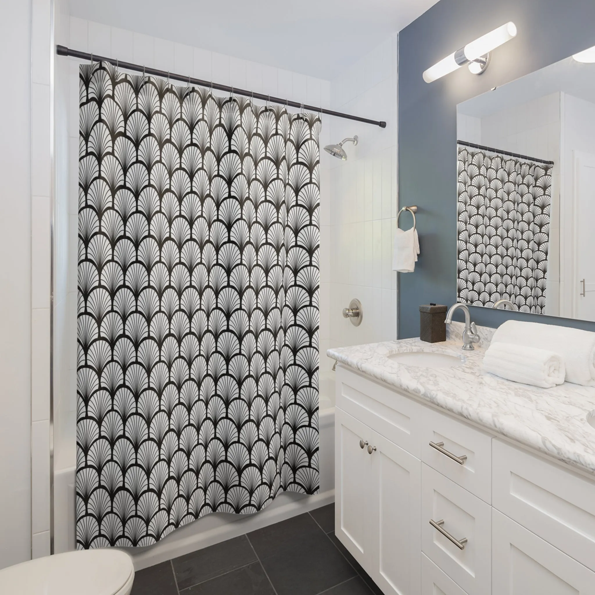 Art Deco Shower Curtain | Black and White Arch