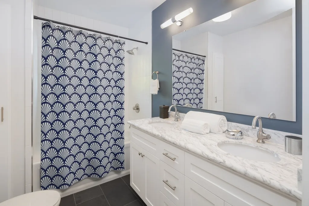 Art Deco Shower Curtain | Blue White Shell