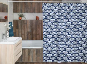 Art Deco Shower Curtain | Blue White Shell Lighting,Home Lighting