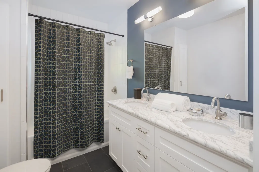 Art Deco Shower Curtain | Navy Gold Beige