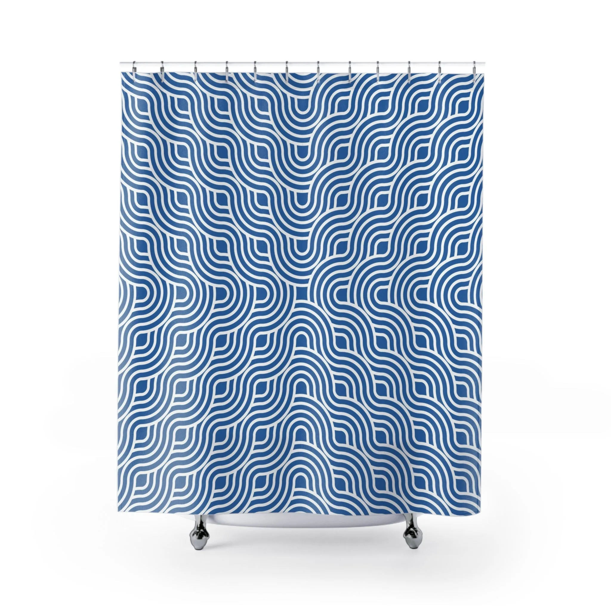 Art Nouveau Shower Curtain | Retro Blue, White Lines Lighting,Home Lighting