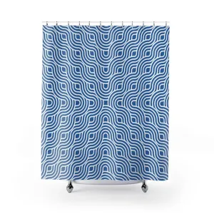 Art Nouveau Shower Curtain | Retro Blue, White Lines Lighting,Home Lighting