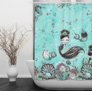 Audrey Hepburn Mermaid Sisters Caticorn Shower Curtains and Optional Bath Mats Lighting,Lamps Fixtures