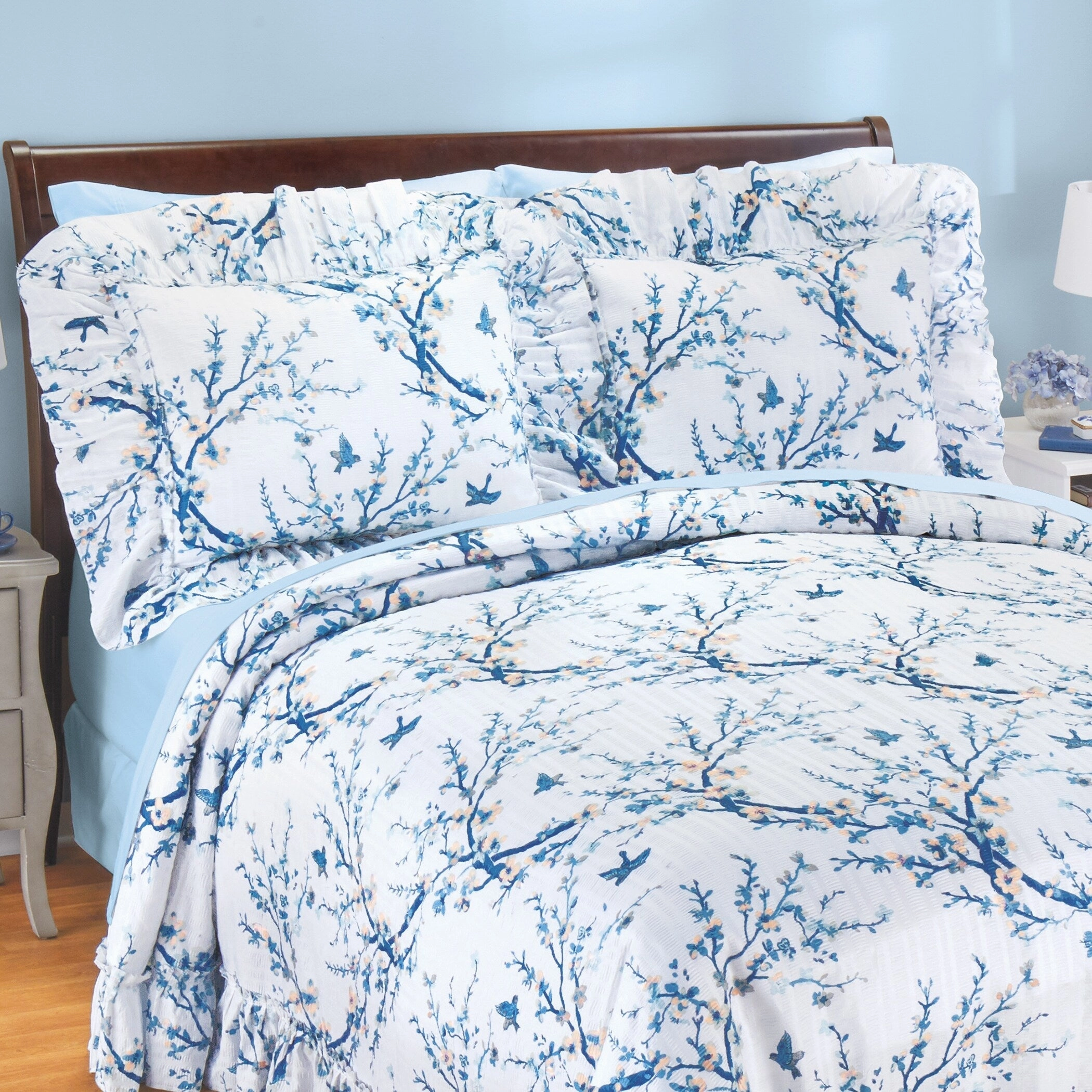Audrey Blossoms Pliss Ruffled Edge Pillow Sham