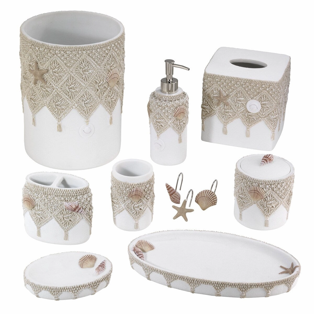 Avanti Macrame Shells Toothbrush Holder - Ivory