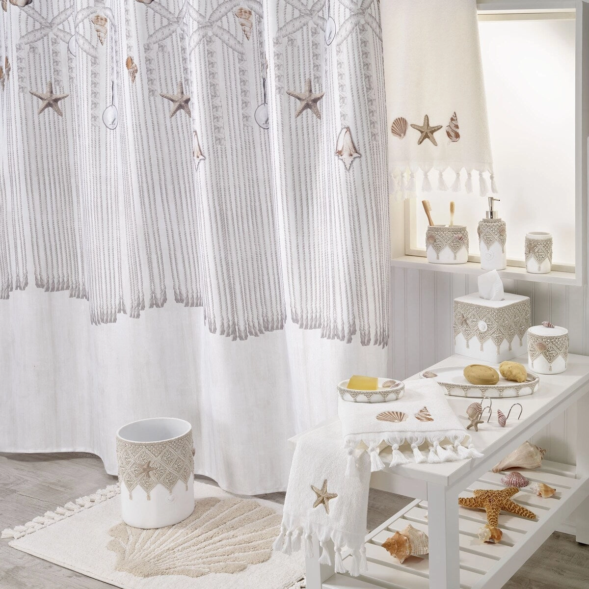 Avanti Macrame Shells Toothbrush Holder - Ivory