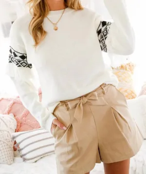 Aztec Round Neckline Sweater In Off White