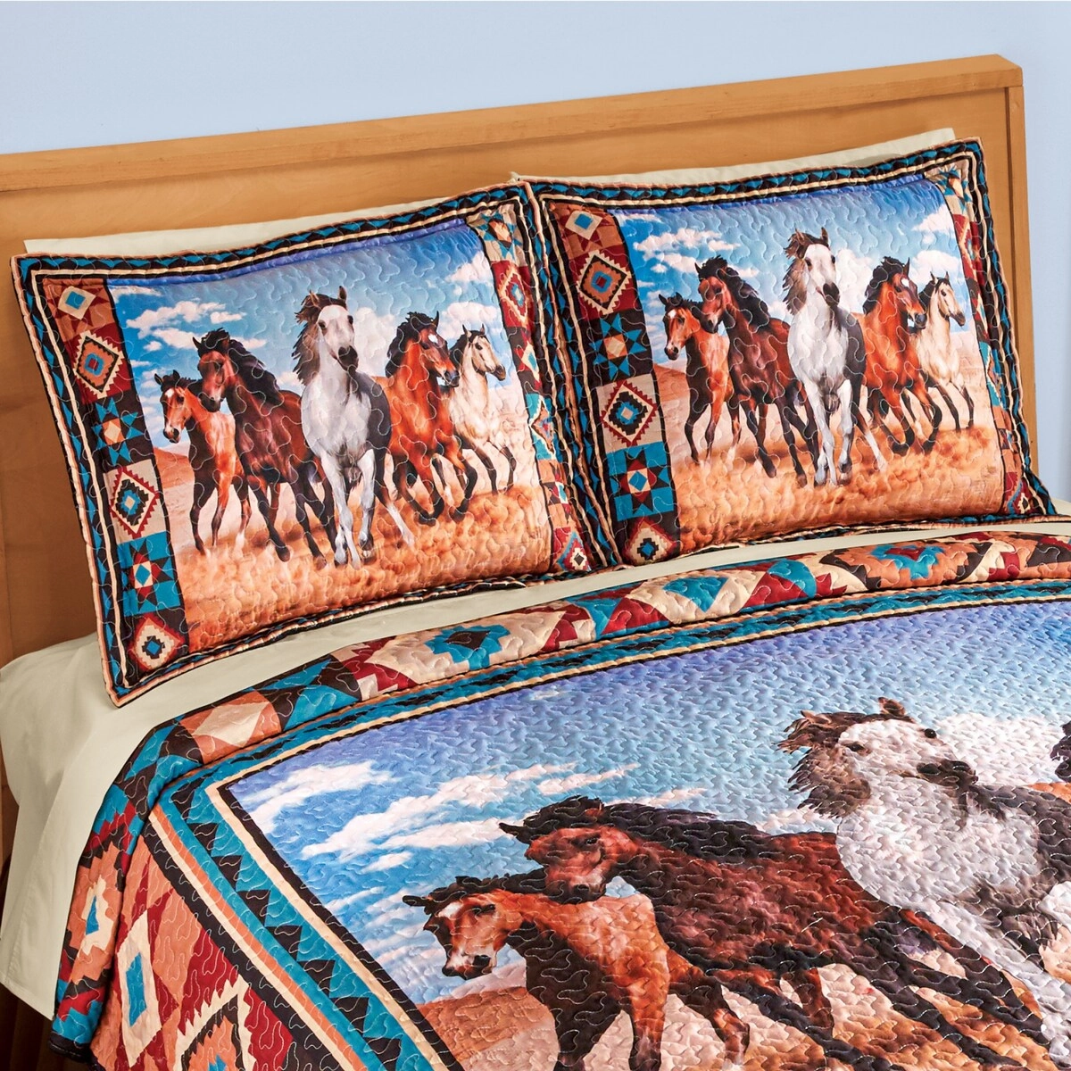 Aztec Print Southwest-Inspired Running Horses Sham