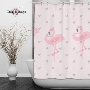Baby Pink Marching Flamingo Heart Shower Curtains and Optional Bath Mats Lighting,Lamps Fixtures