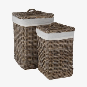 Bali Grey Kubu Set of 2 Square Lined Linen Basket Hampers laundry organizer,dirty clothes basket,plastic laundry basket