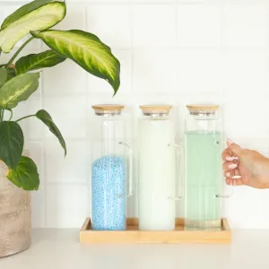 Bamboo and Glass 4 Piece Laundry Liquid Pack Figurines,Decorative Ornaments