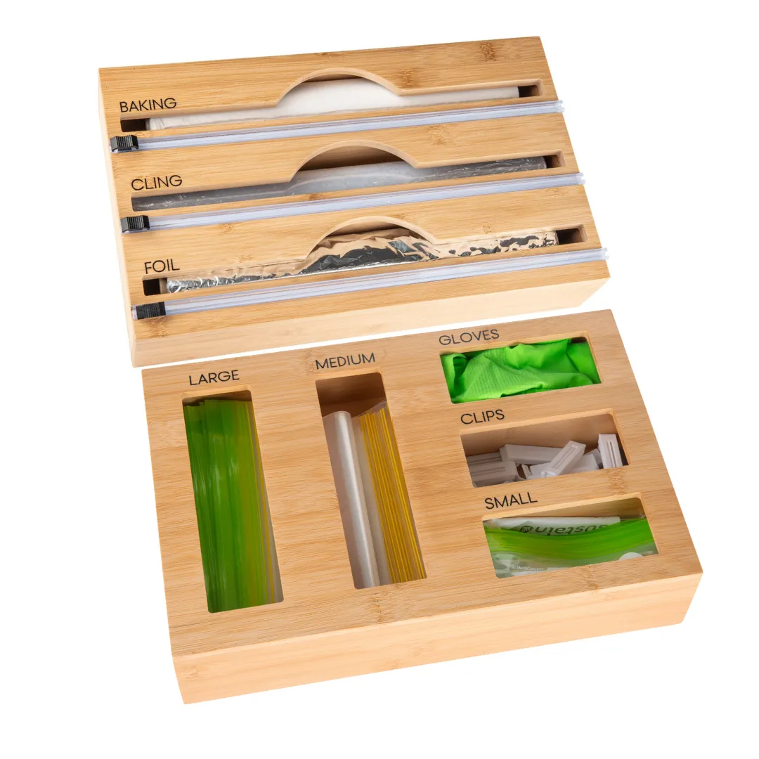 Bamboo Food Wrap Dispenser 3 Inserts & Sandwich Bag Organiser Pack