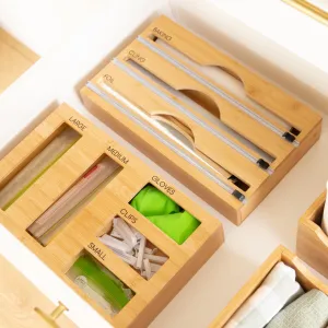 Bamboo Food Wrap Dispenser 3 Inserts & Sandwich Bag Organiser Pack Figurines,Decorative Ornaments