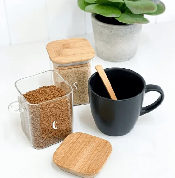 Bamboo Glass Trio Square Set for coffee, tea and sugar - 500 ml