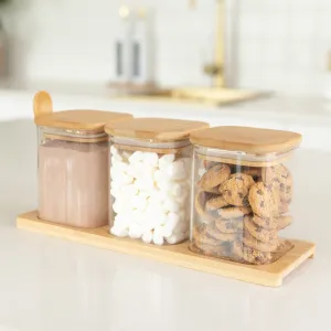 Bamboo Glass Trio Square Set for coffee, tea and sugar - 500 ml Figurines,Decorative Ornaments