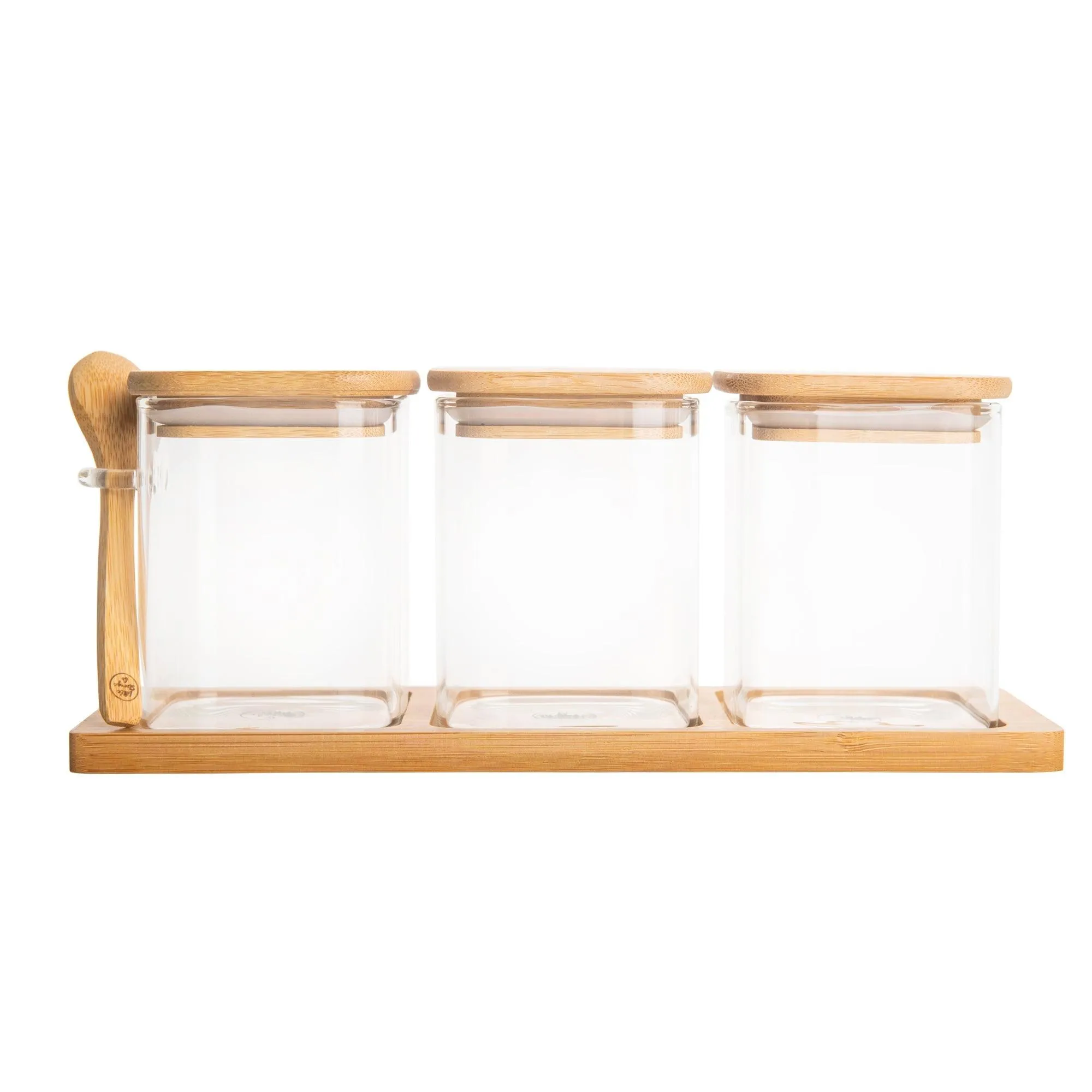 Bamboo Glass Trio Square Set for coffee, tea and sugar - 500 ml