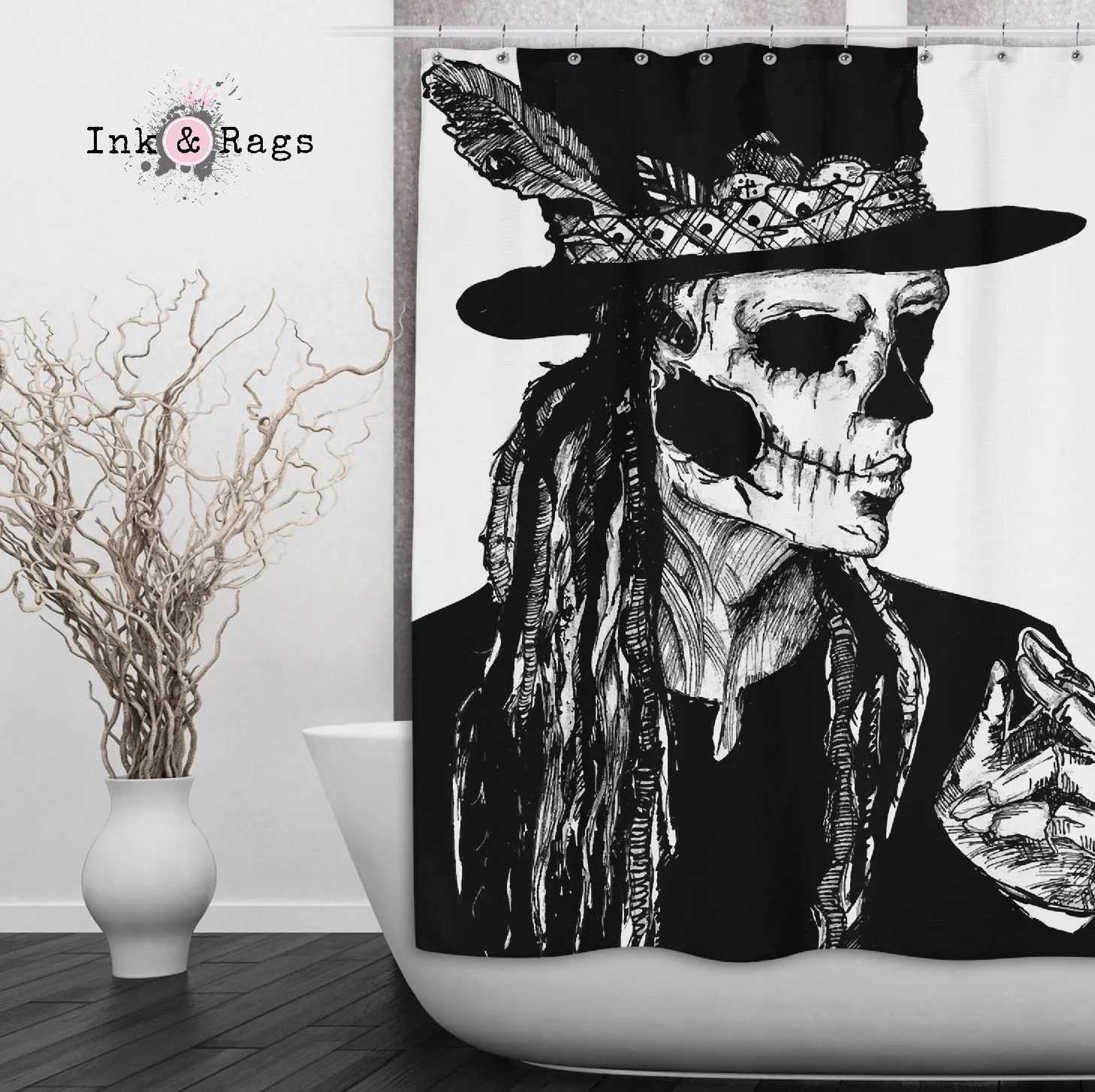 Baron Samedi Hand Drawn Voodoo Shower Curtains and Optional Bath Mats Lighting,Lamps Fixtures
