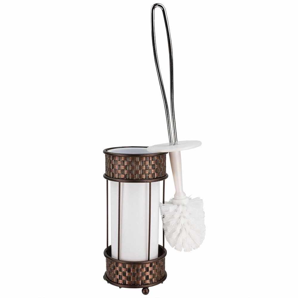 Basket Weave Toilet Brush Holder with Removable Plastic Insert, Bronze
