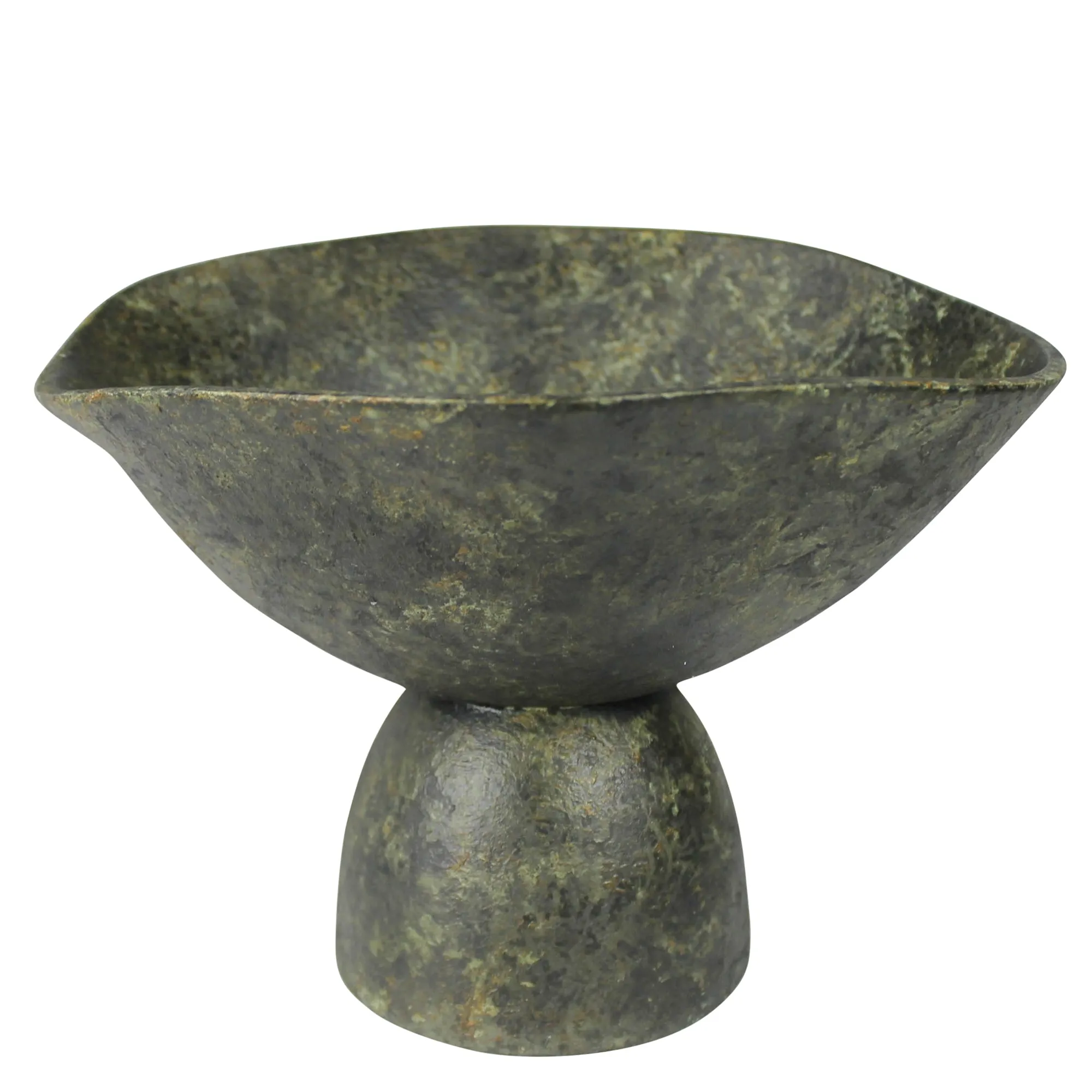 Bastia Organic Bowl on Base, Green Patina Vase,Ceramic Vase