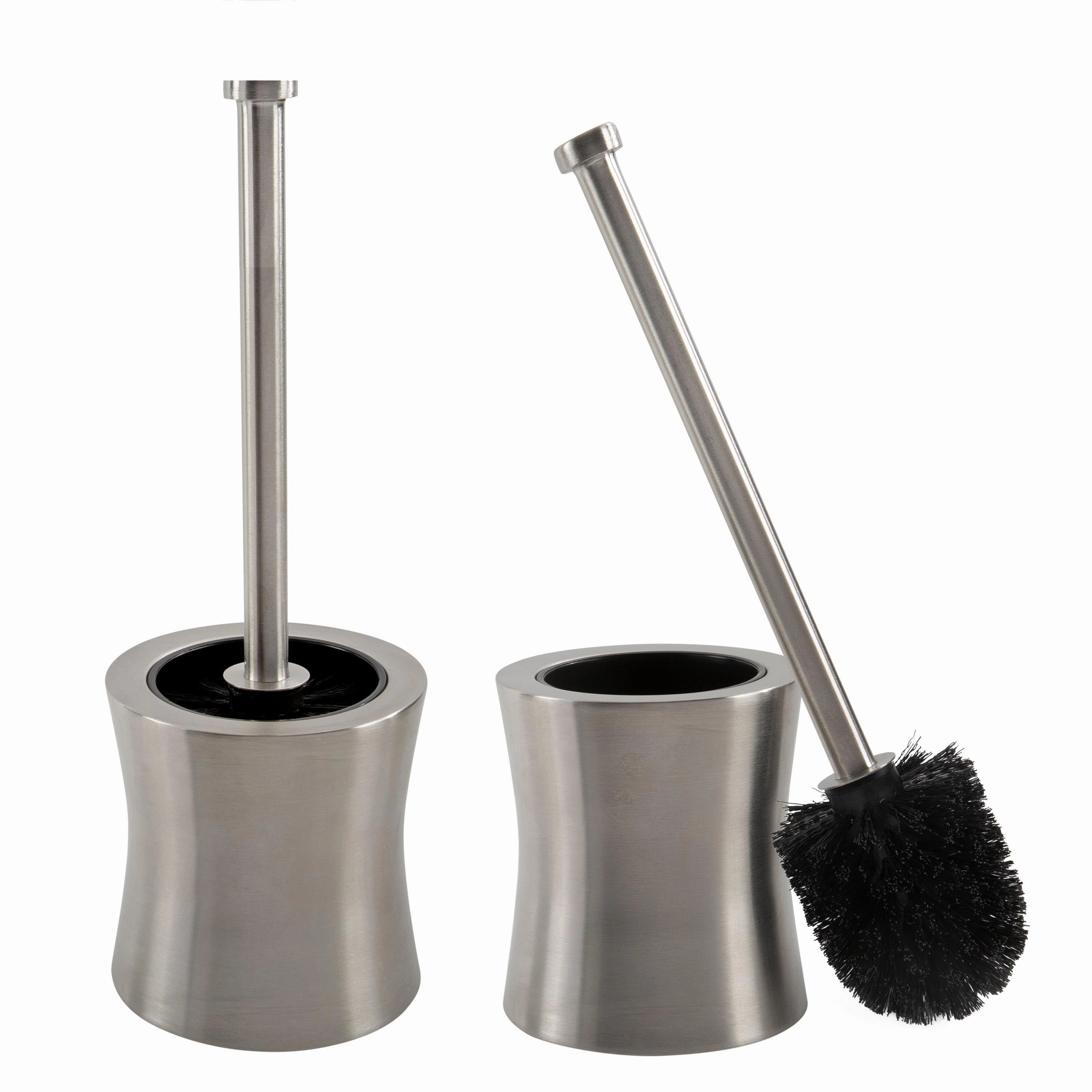 Bath Bliss 2 Pack Hour Glass Shaped Stainless Steel Toilet Brush and Holder - Dimensions: 4.5" Rd x 15.4" Toilet Brush,Bathroom Cleaner