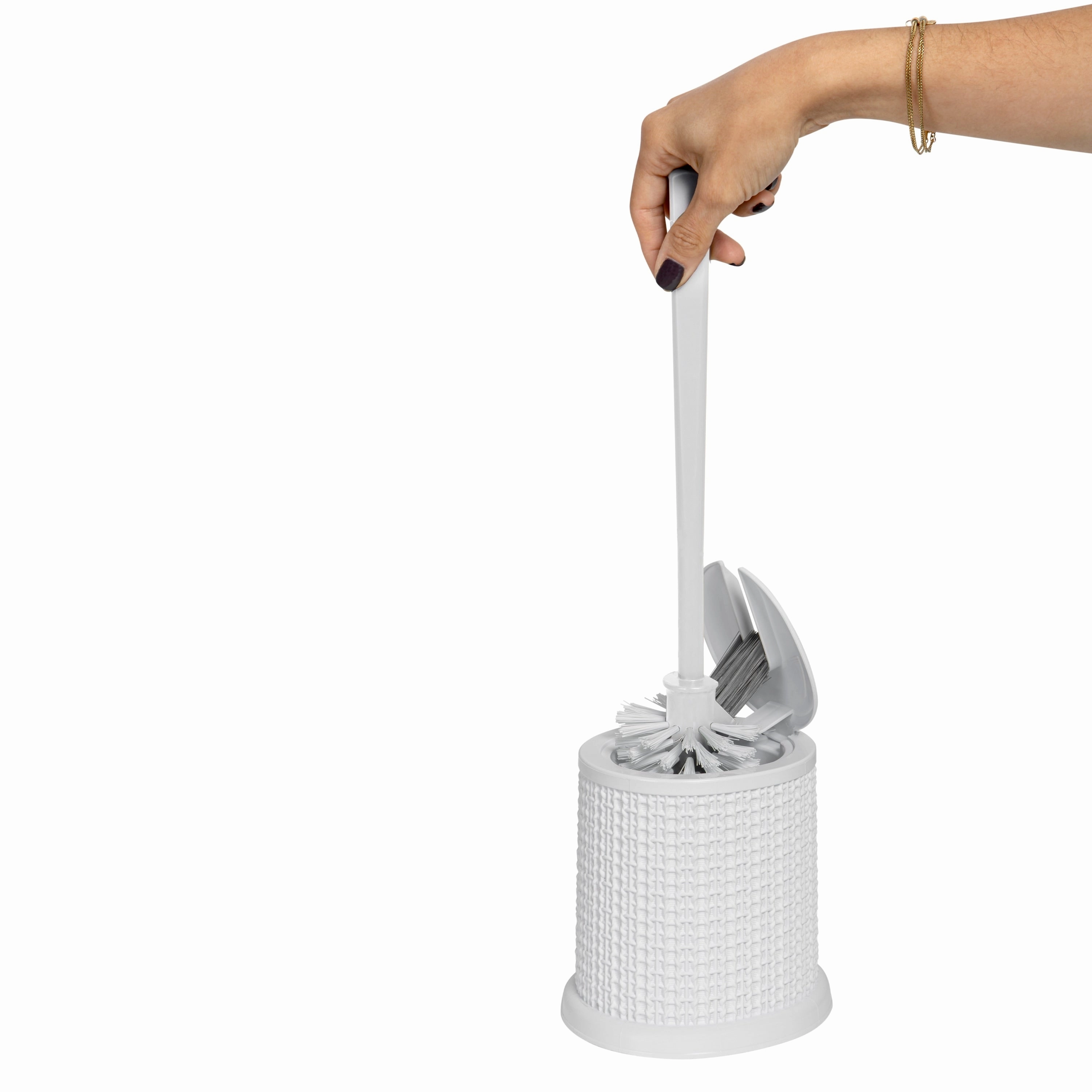 Bath Bliss 2 Pack Self Closing Lid Toilet Brush with Rim Scrubber in Sailor Knot Design - Set