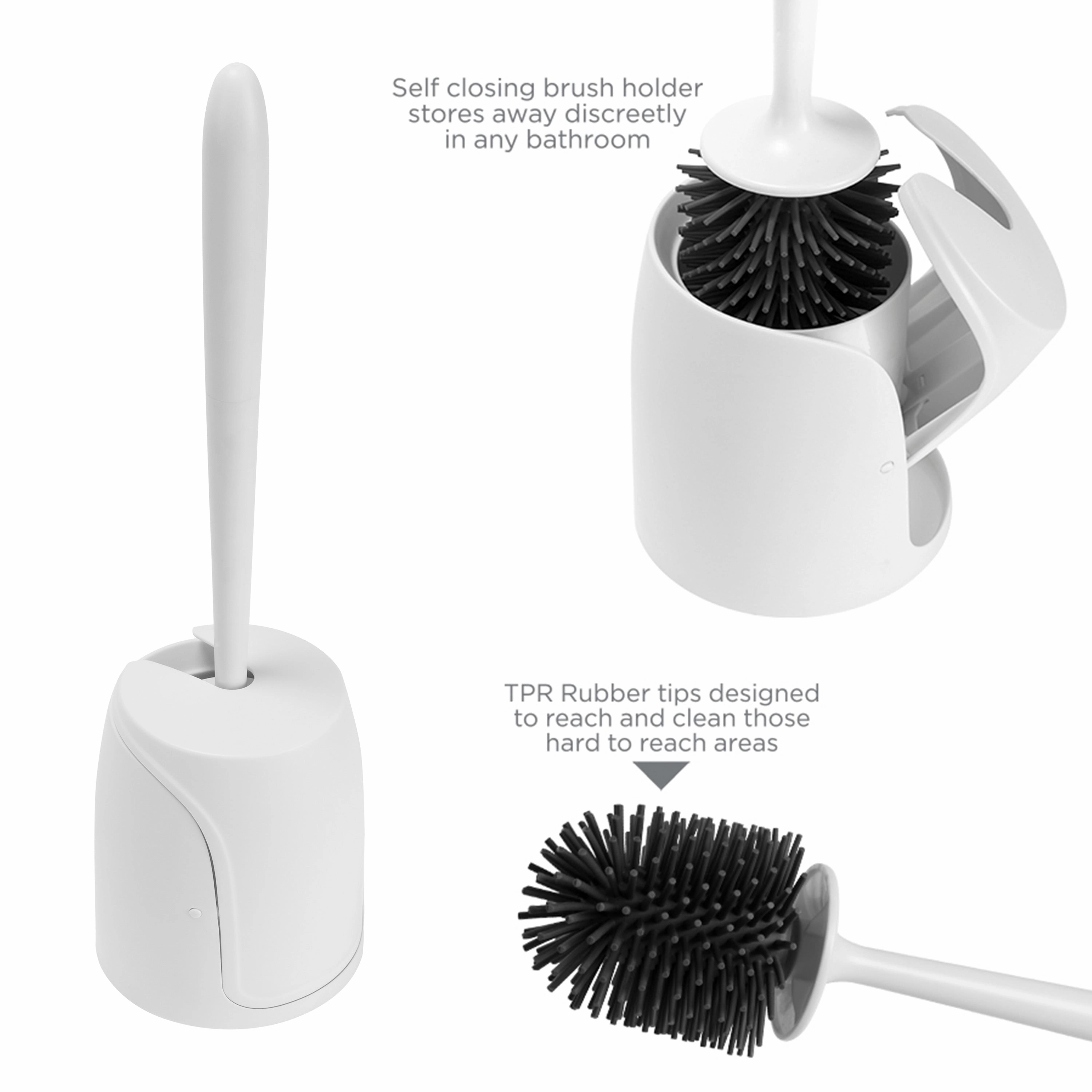 Bath Bliss 2 Pack Self Closing Lid Toilet Brush with Soft Rubber Bristles - Dimensions: 5"x5"x 17"