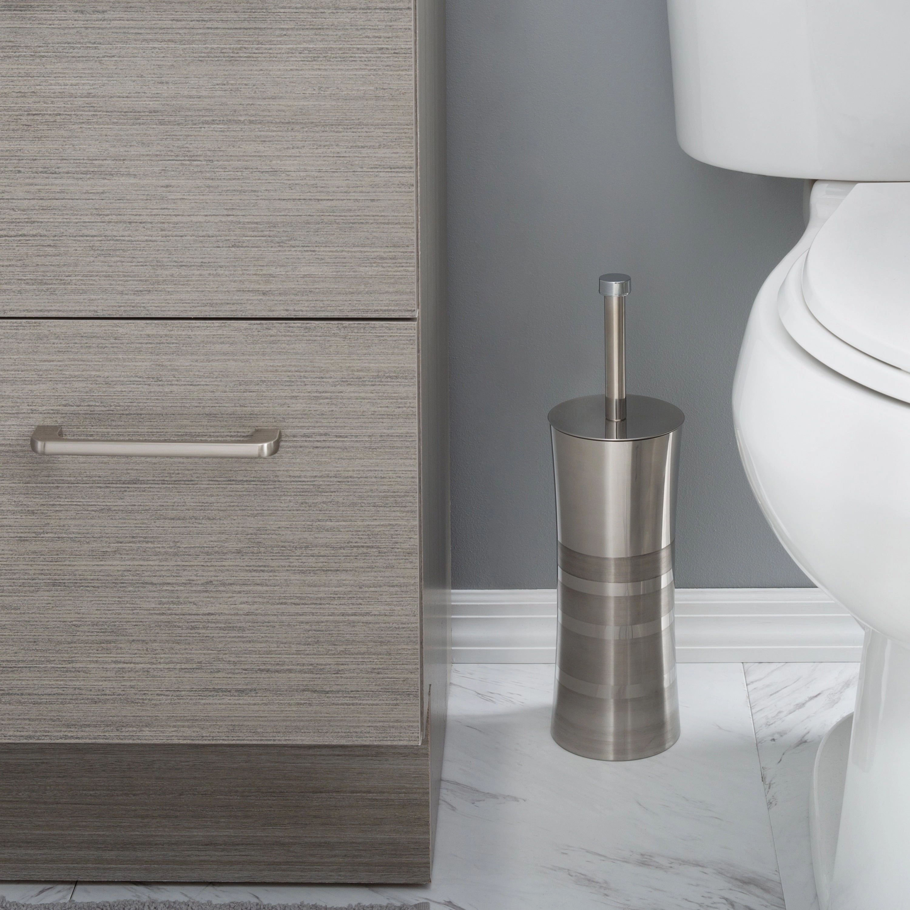 Bath Bliss 2 Pack Stainless Steel Toilet Brush and Holder in Two Tone - Dimensions: 3.94" x 3.94" x 14.17"