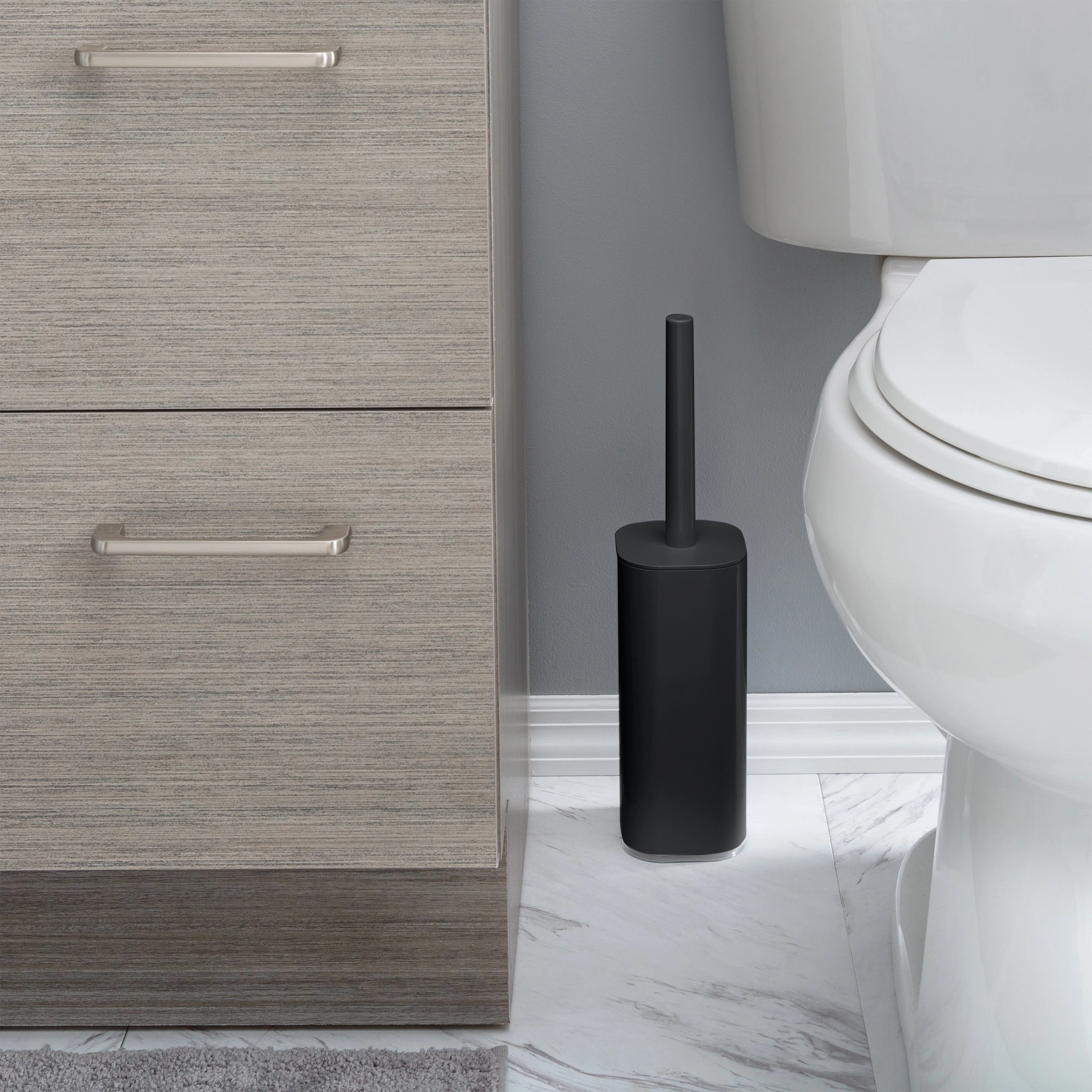 Bath Bliss Acrylic Square Toilet Brush Set in Black - 3.6"x 3.6"x 15.2"