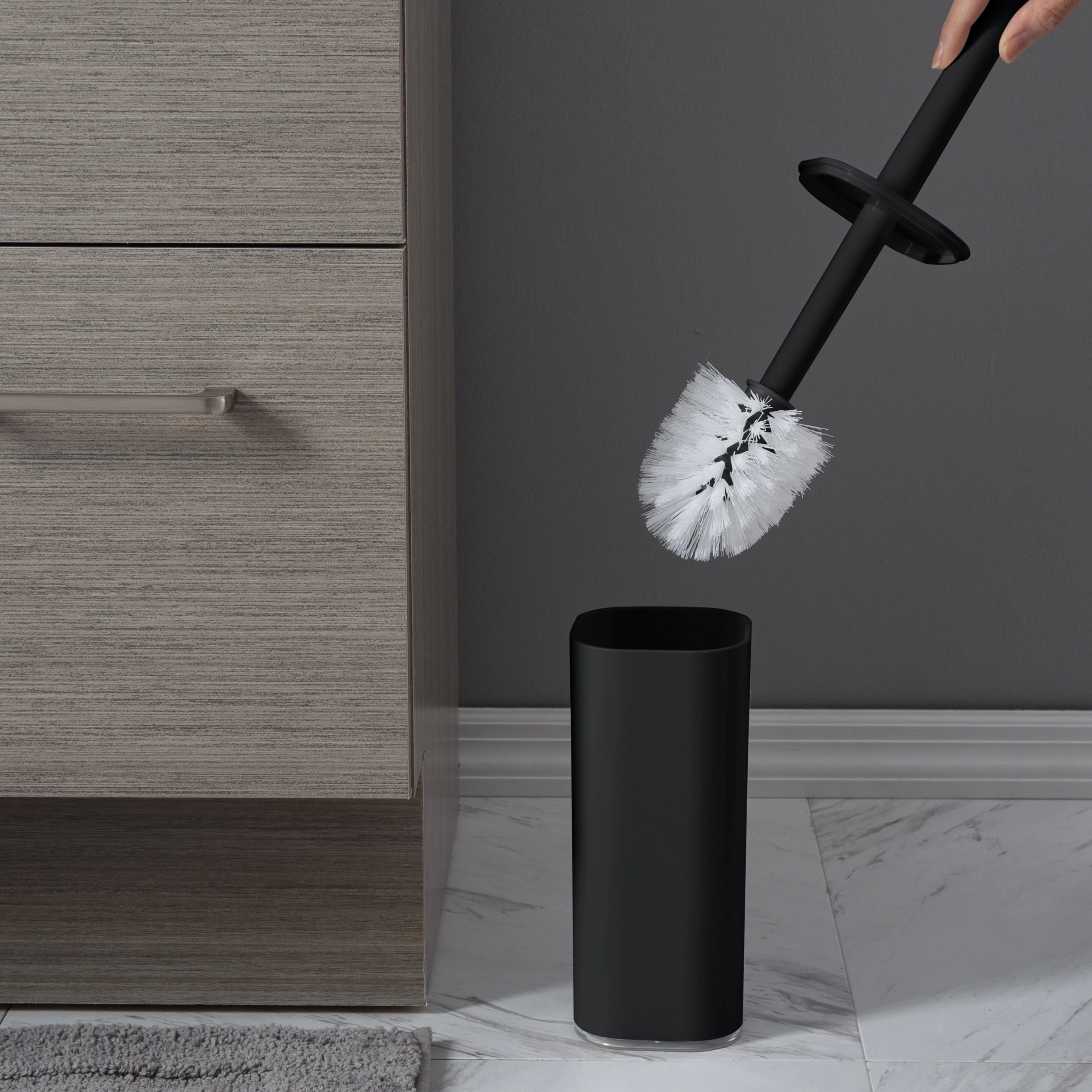 Bath Bliss Acrylic Square Toilet Brush Set in Black - 3.6"x 3.6"x 15.2"
