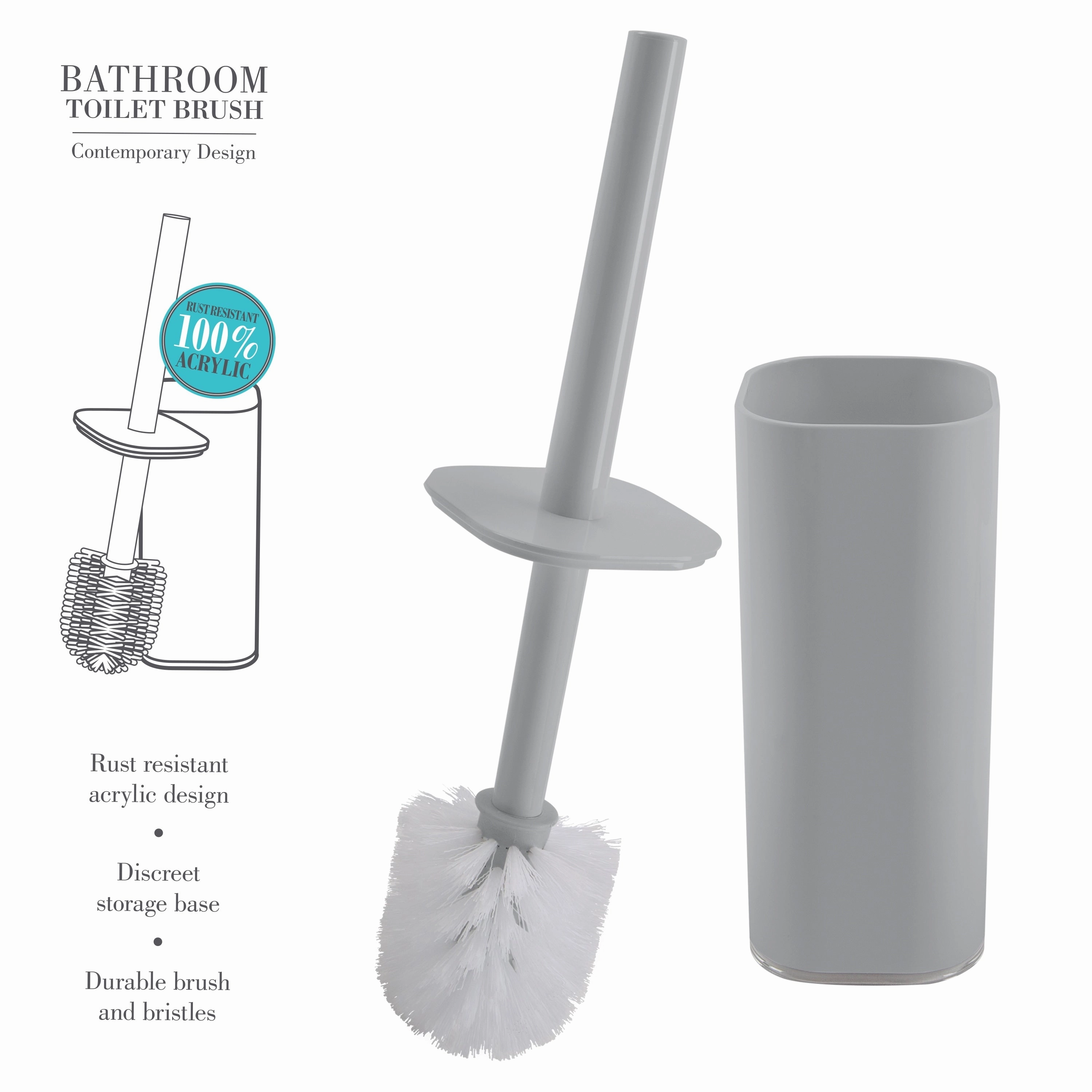 Bath Bliss Contemporary Acrylic Toilet Brush Set in Grey - 3.5"x 3.5"x 15"