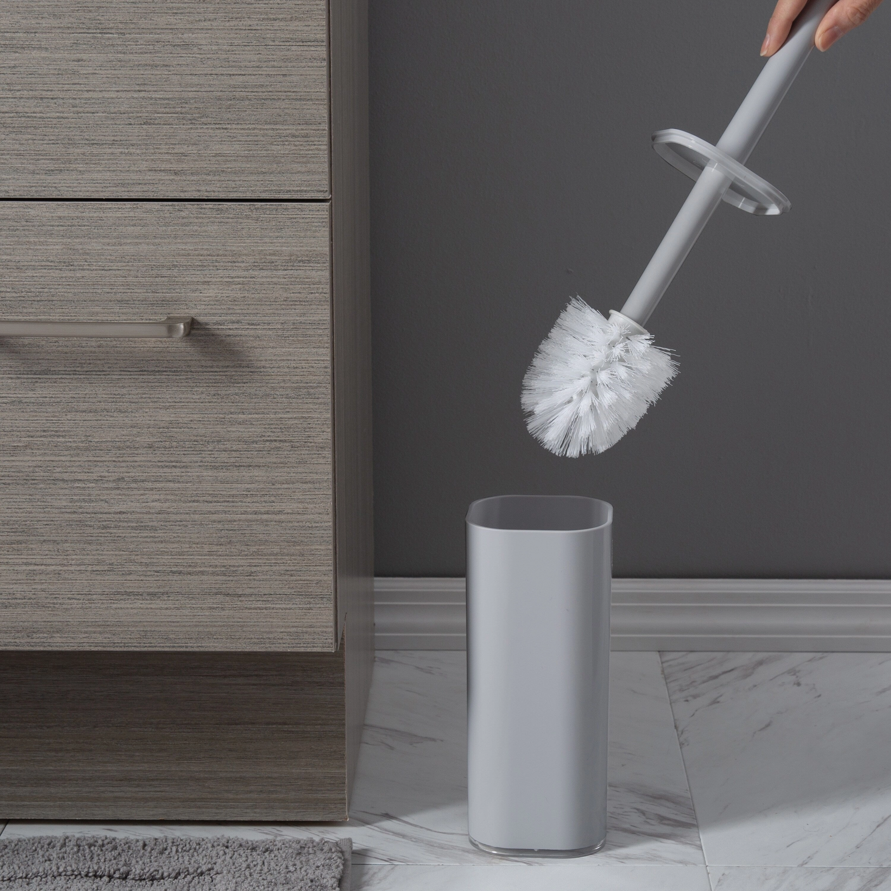 Bath Bliss Contemporary Acrylic Toilet Brush Set in Grey - 3.5"x 3.5"x 15"