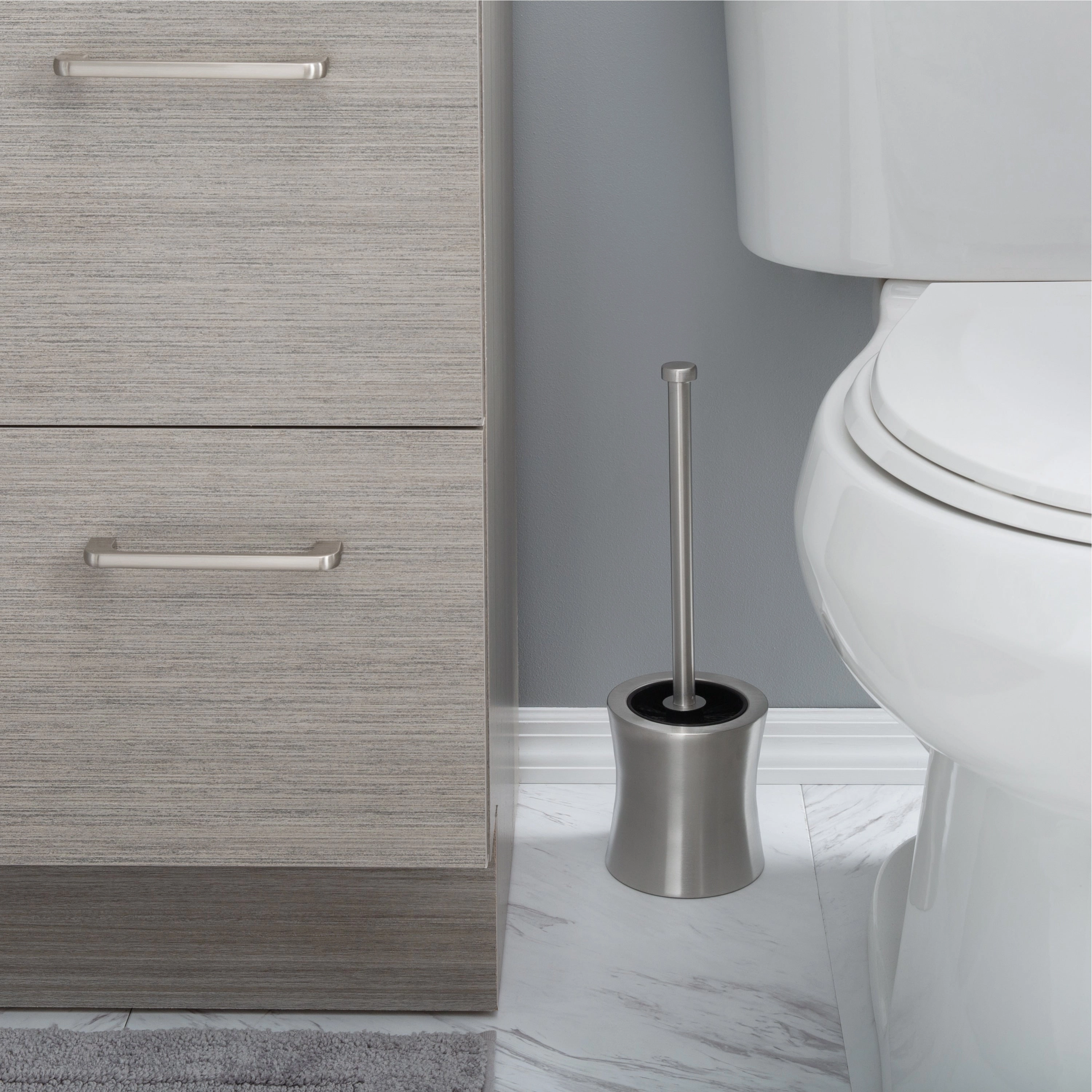 Bath Bliss Hour Glass Shaped Stainless Steel Toilet Brush and Holder - 4.5" Rd x 15.4"