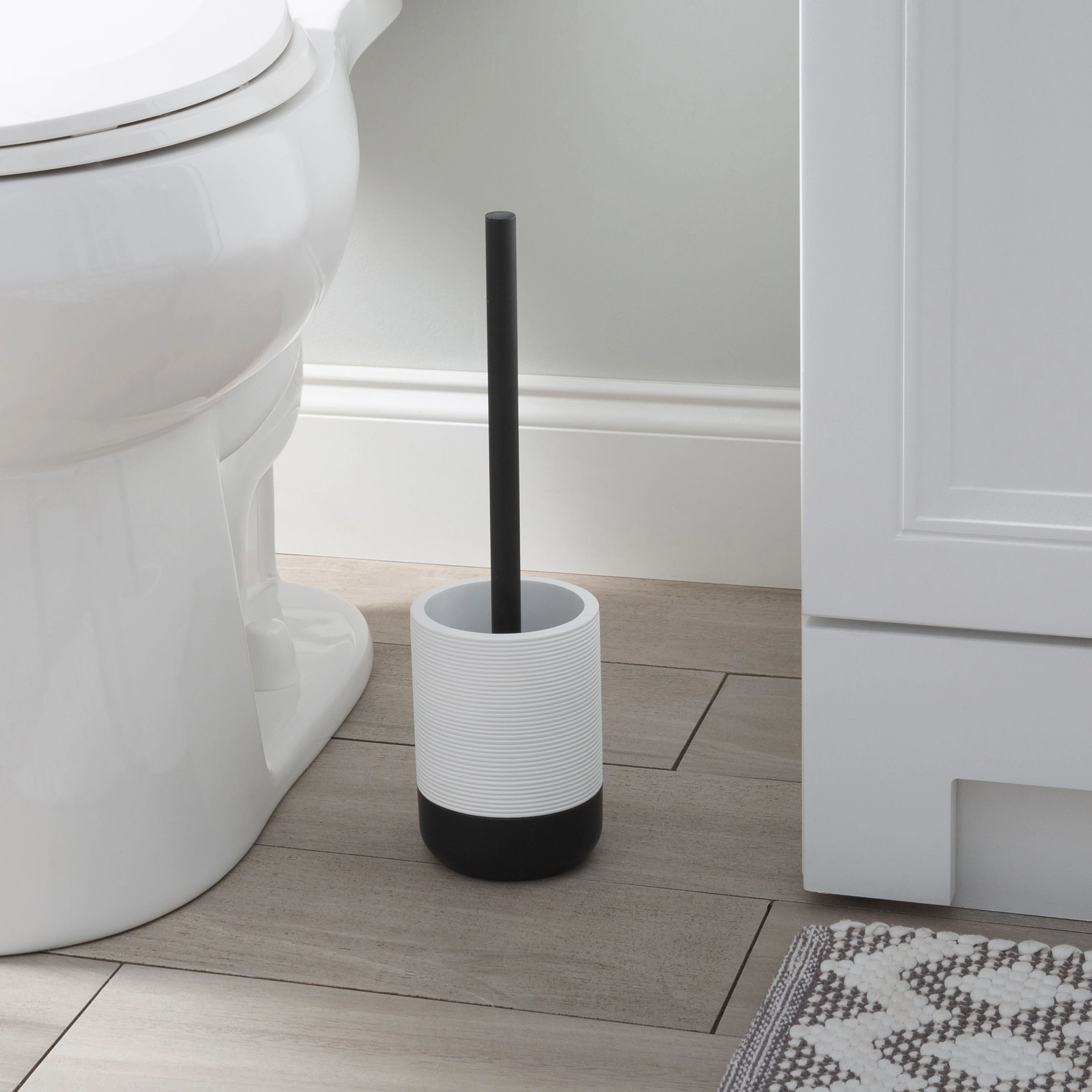 Bath Bliss Monochrome Toilet Brush in White & Black - 4"x 4"x 14.96"