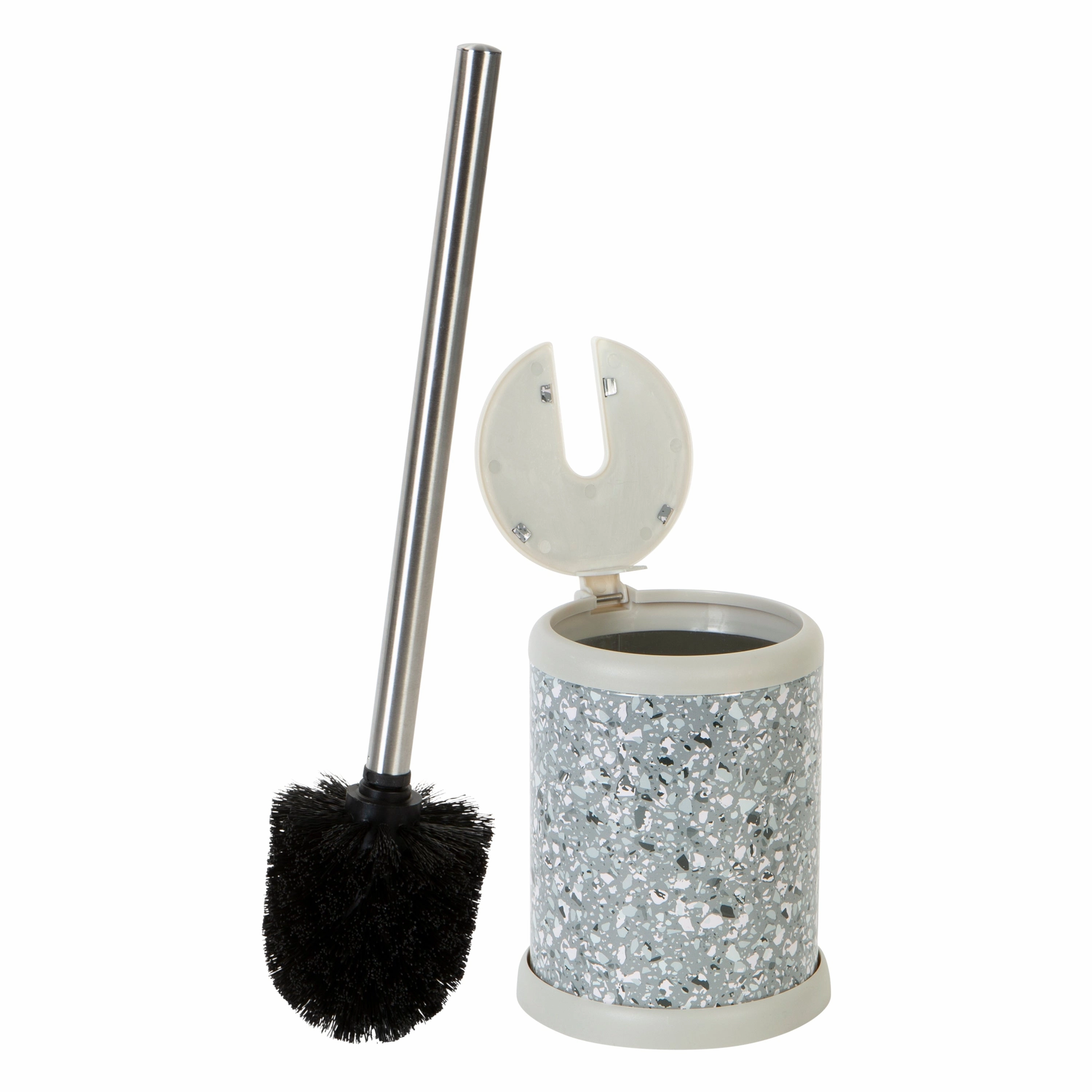 Bath Bliss Self Closing Lid Toilet Brush and Holder in Stainless Steel