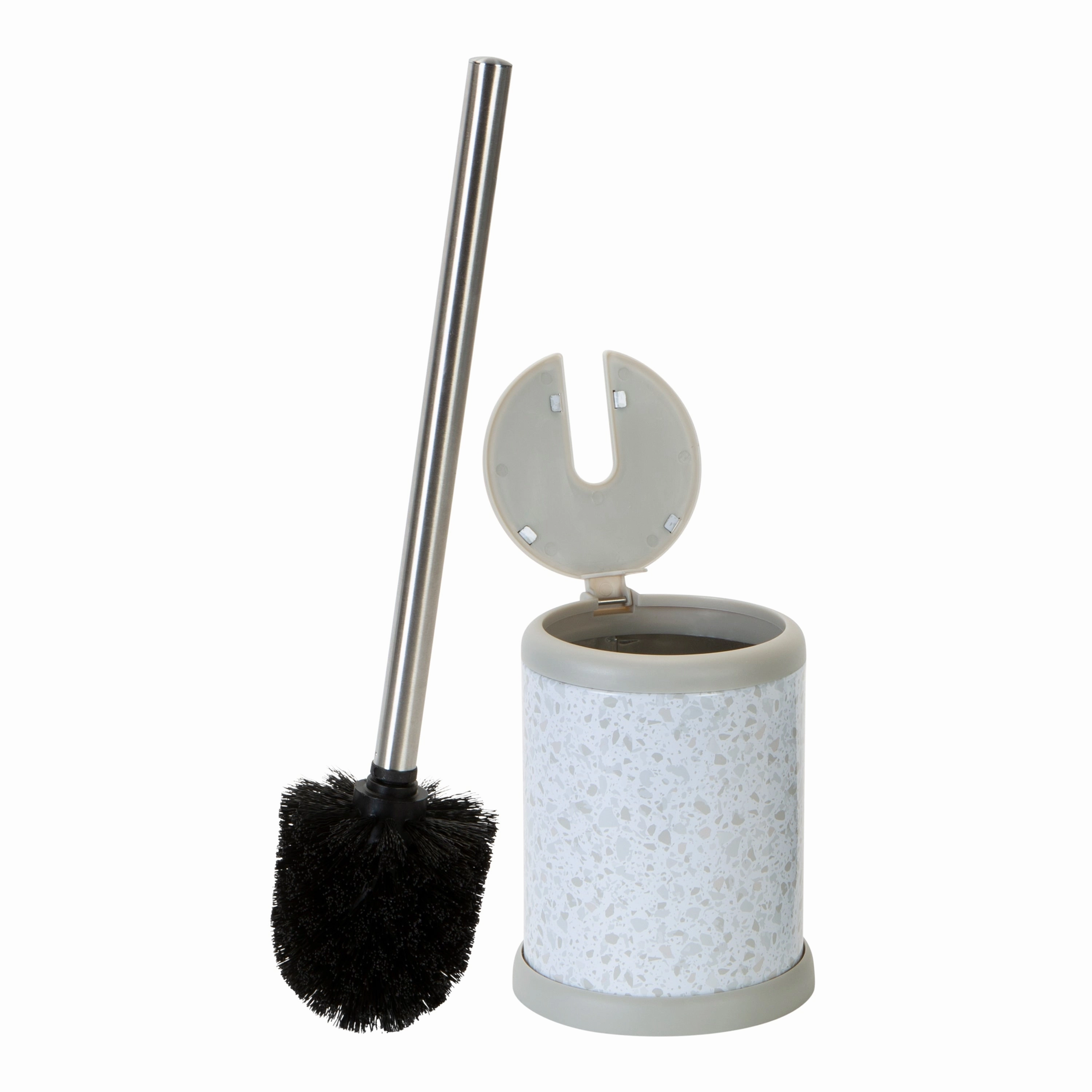 Bath Bliss Self Closing Lid Toilet Brush and Holder in Stainless Steel