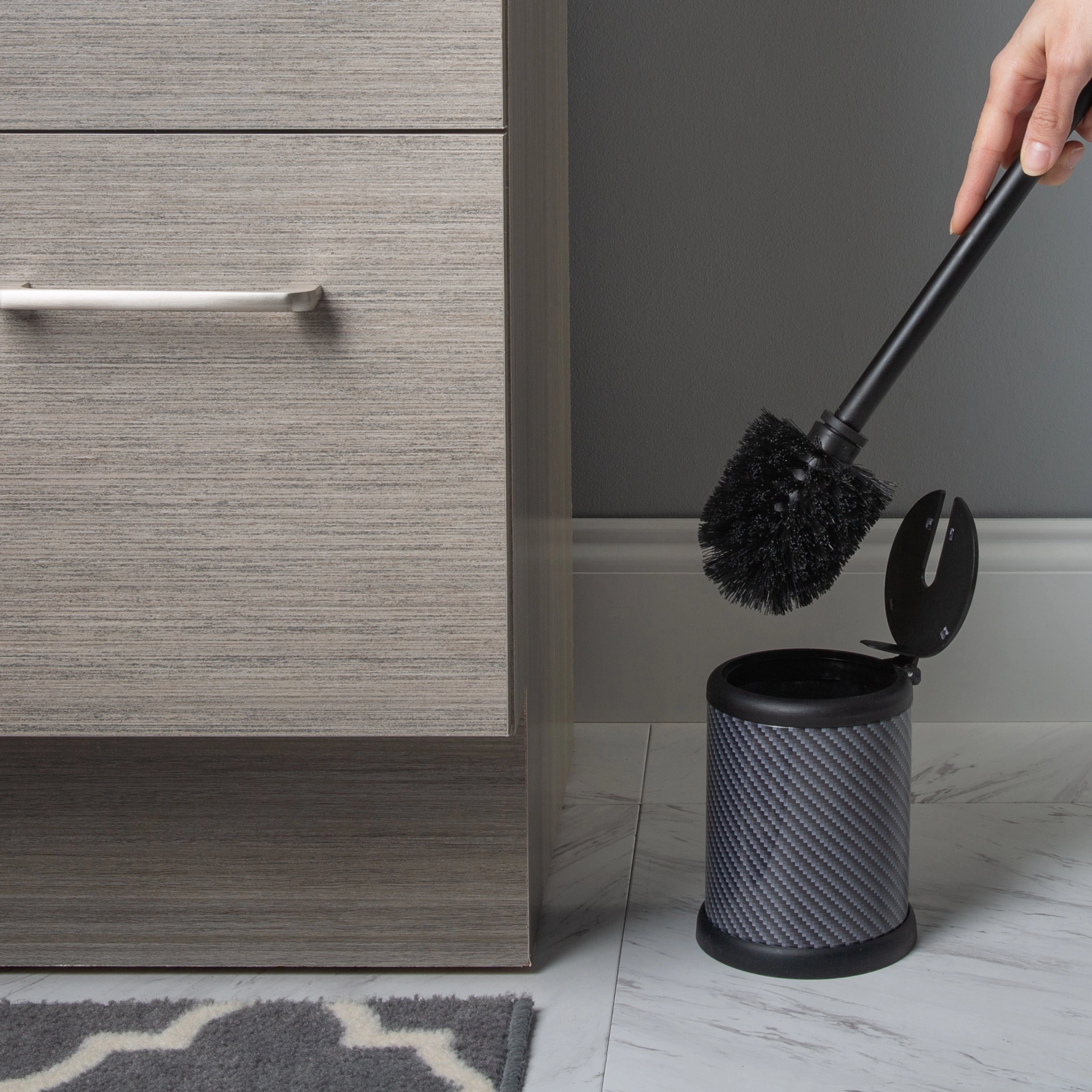 Bath Bliss Self Closing Lid Toilet Brush and Holder in Stainless Steel